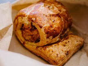 Pork sausage roll with pulled hoisin duck