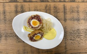 Salt Beef Scotch Egg, Sauerkraut & Frenchy’s Mustard Mayo