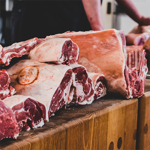 Meat displayed